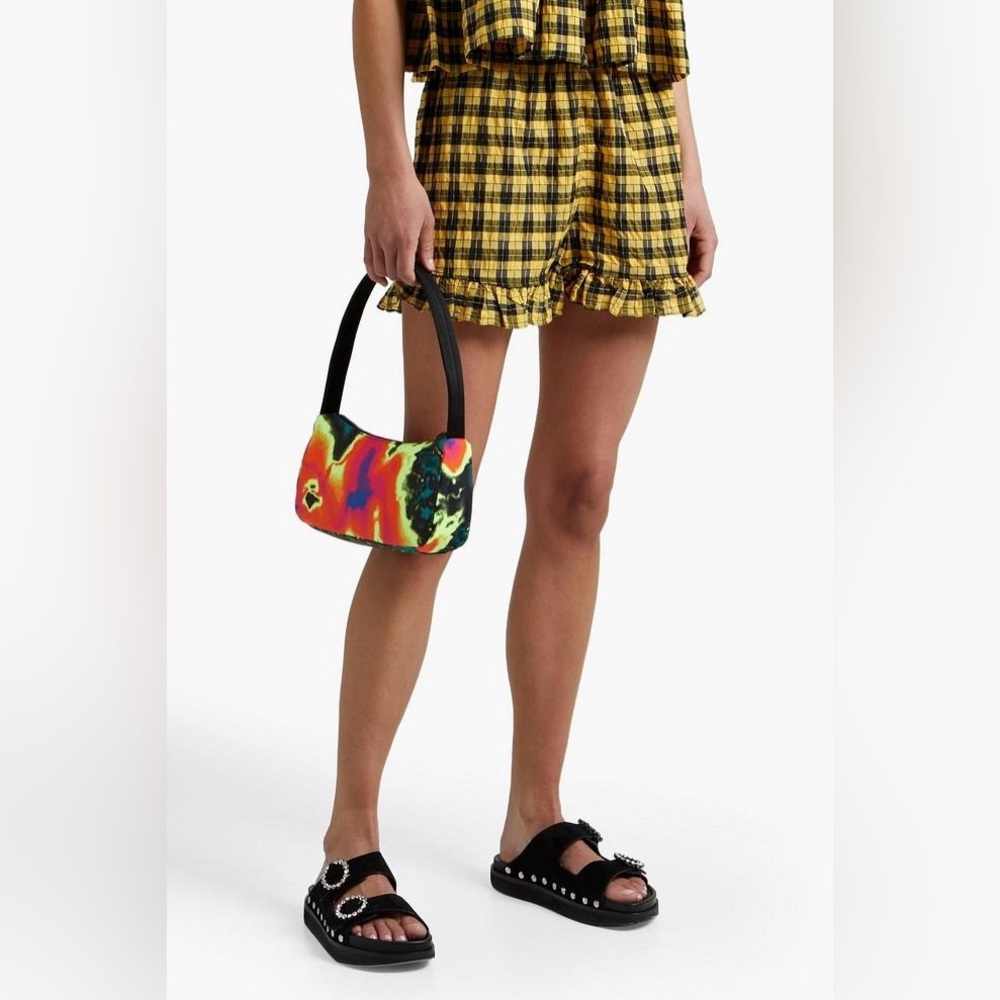NWT Ganni Ruffle-Trimmed Checked Cotton-Blend Shorts (size 10)